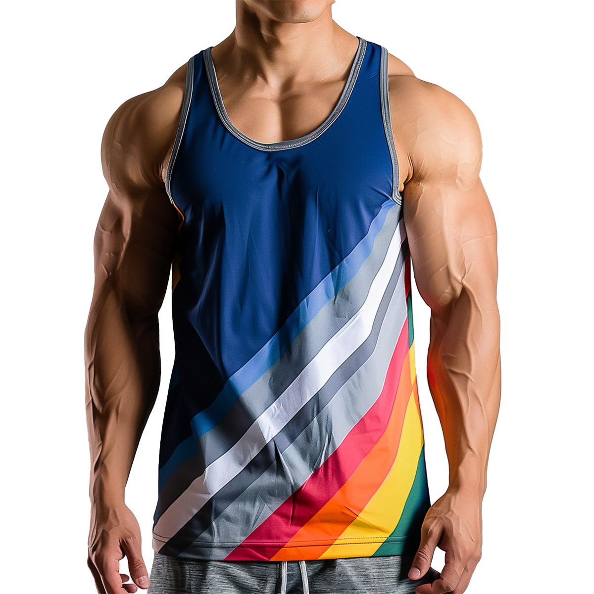 Men's Gym Muscle Tank Top Vintage Rainbow Sleeveless T-shirt