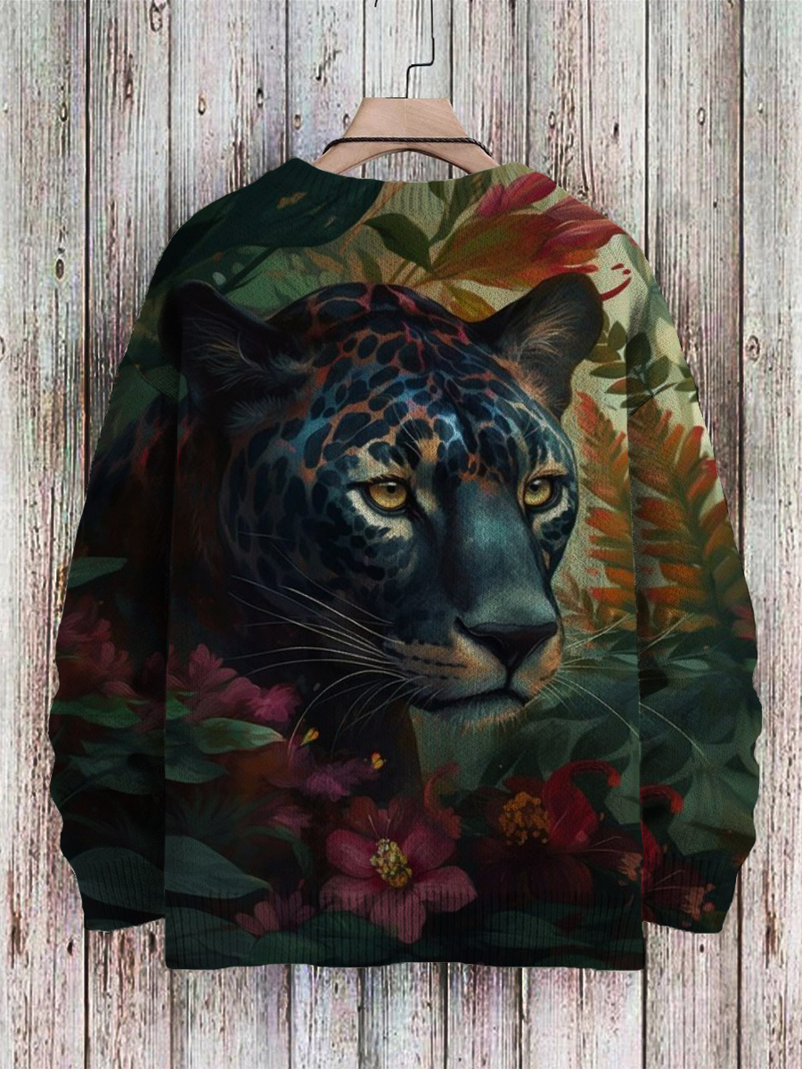 Men's Sweater Leopard Art Pattern Pullover Print Casual Sweater