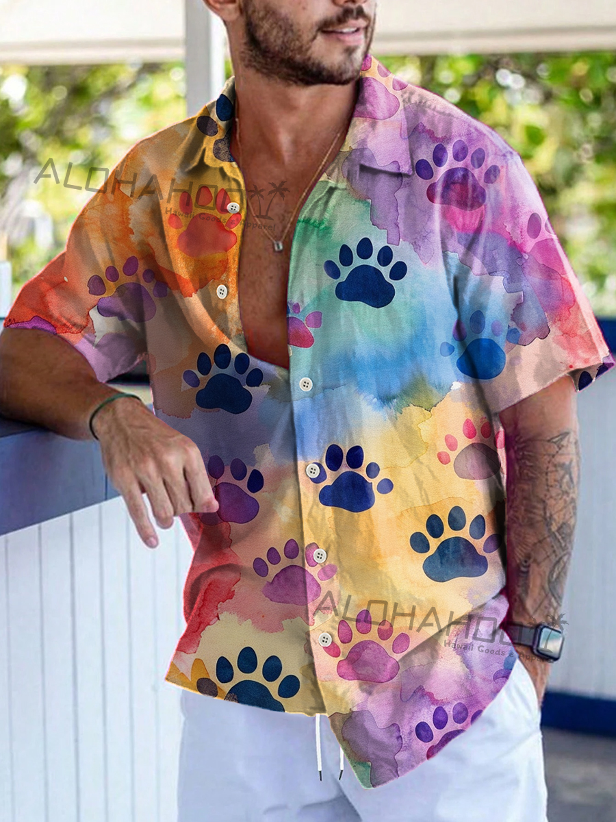 Alohahoo X Artist Pride Rainbow Bear Claws Pattern Short-Sleeved Hawaiian Shirt