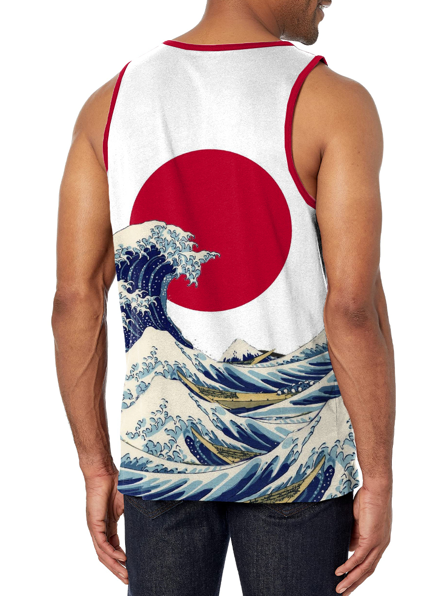 Men's Tank Top Japanese Style Ukiyo-e Print Crew Neck Tank T-Shirt