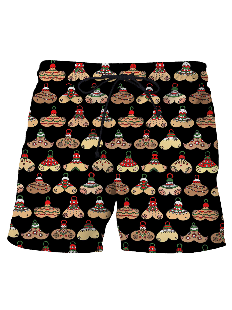 Men's Shorts Holiday Fun Sexy Christmas Booty Print Beach Shorts