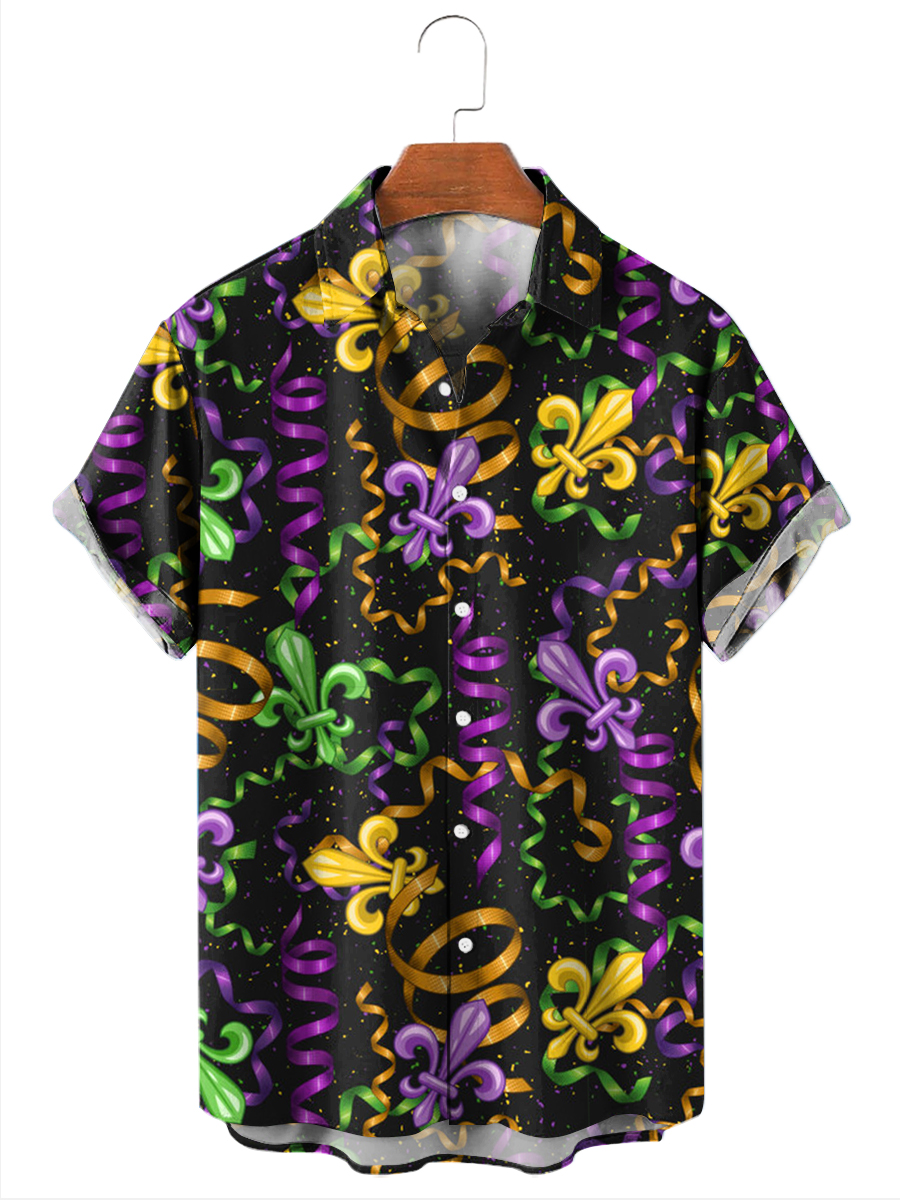 Men's Holiday Shirts Art Mardi Gras Decoration Print Aloha Shirts