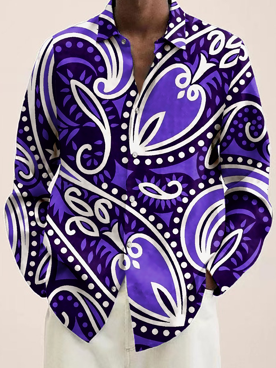 Men's Hawaiian Shirt Dense Paisley Floral Print Casual Vacation Oversized Long Sleeve Shirt