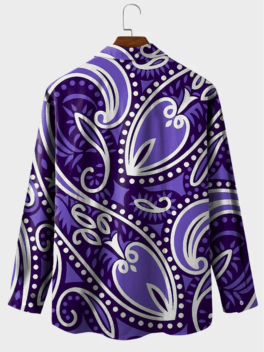 Men's Hawaiian Shirt Dense Paisley Floral Print Casual Vacation Oversized Long Sleeve Shirt