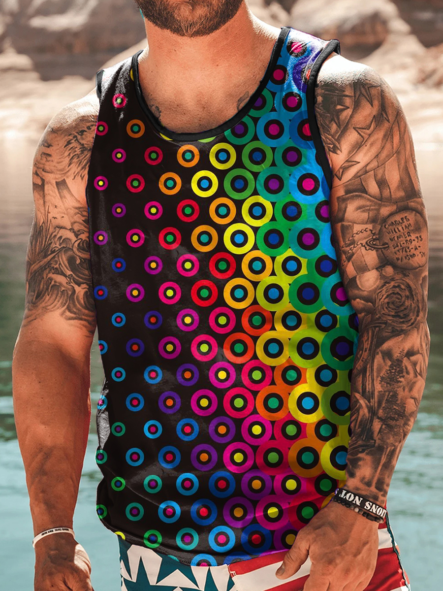 Men's Tank Top Pride Rainbow Geometry Print Crew Neck Tank T-Shirt