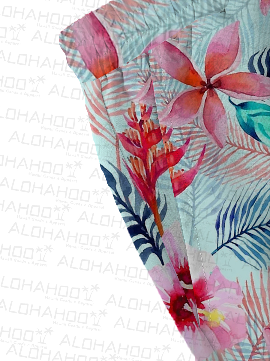 Men's Sets Hawaiian Floral Print Button Pocket Two-Piece Shirt Shorts Set