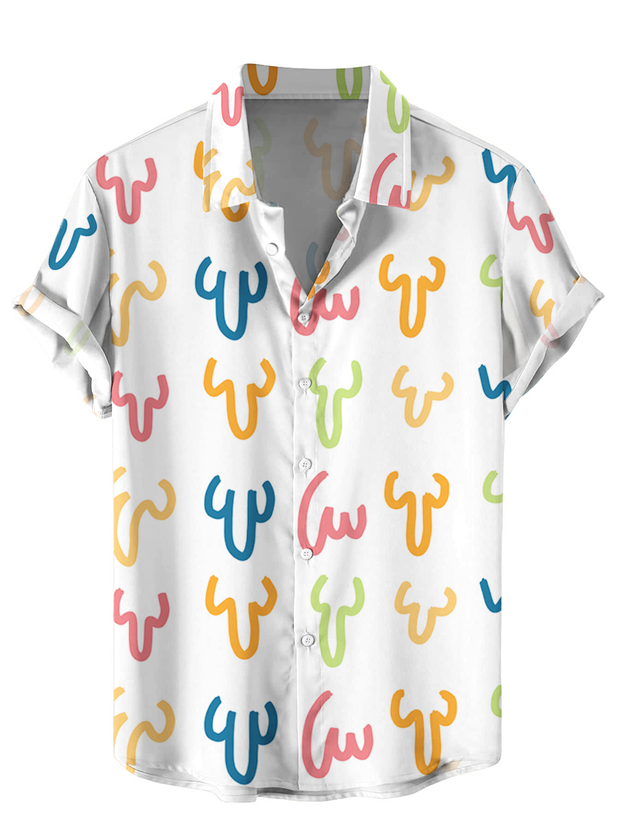 Men's Hawaiian Shirts Funny Rainbow Cocks Print Aloha Shirts