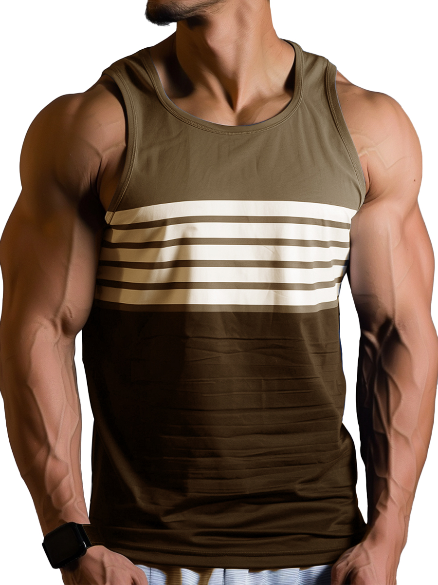 Men's Basics Stripes Colorblock Crew Neck Tank Top Muscle Tee