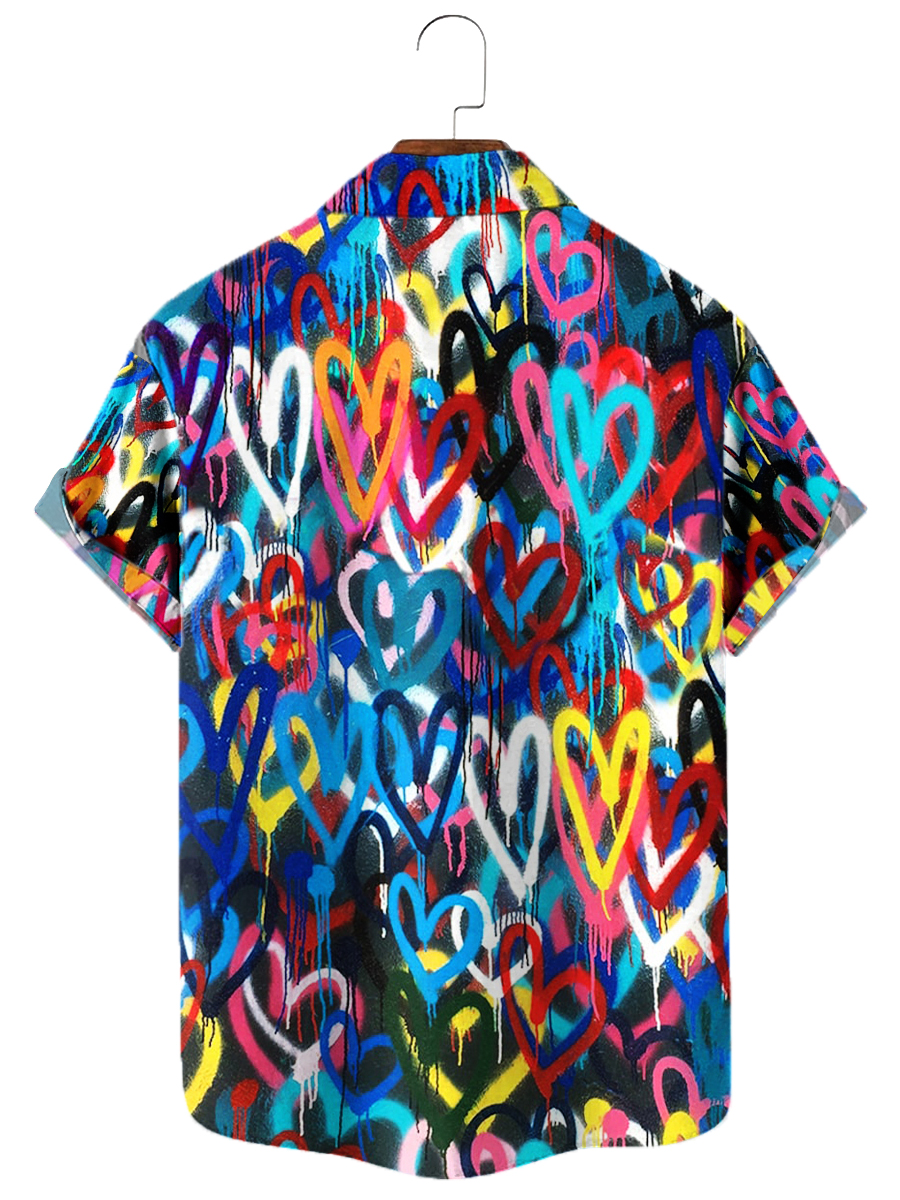 Men's Hawaiian Shirts Abstract Valentine Heart Print Shirts