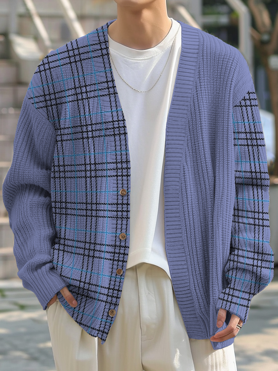 Men's Sweater Stylish Plaid Buttoned Cardigan Sweater