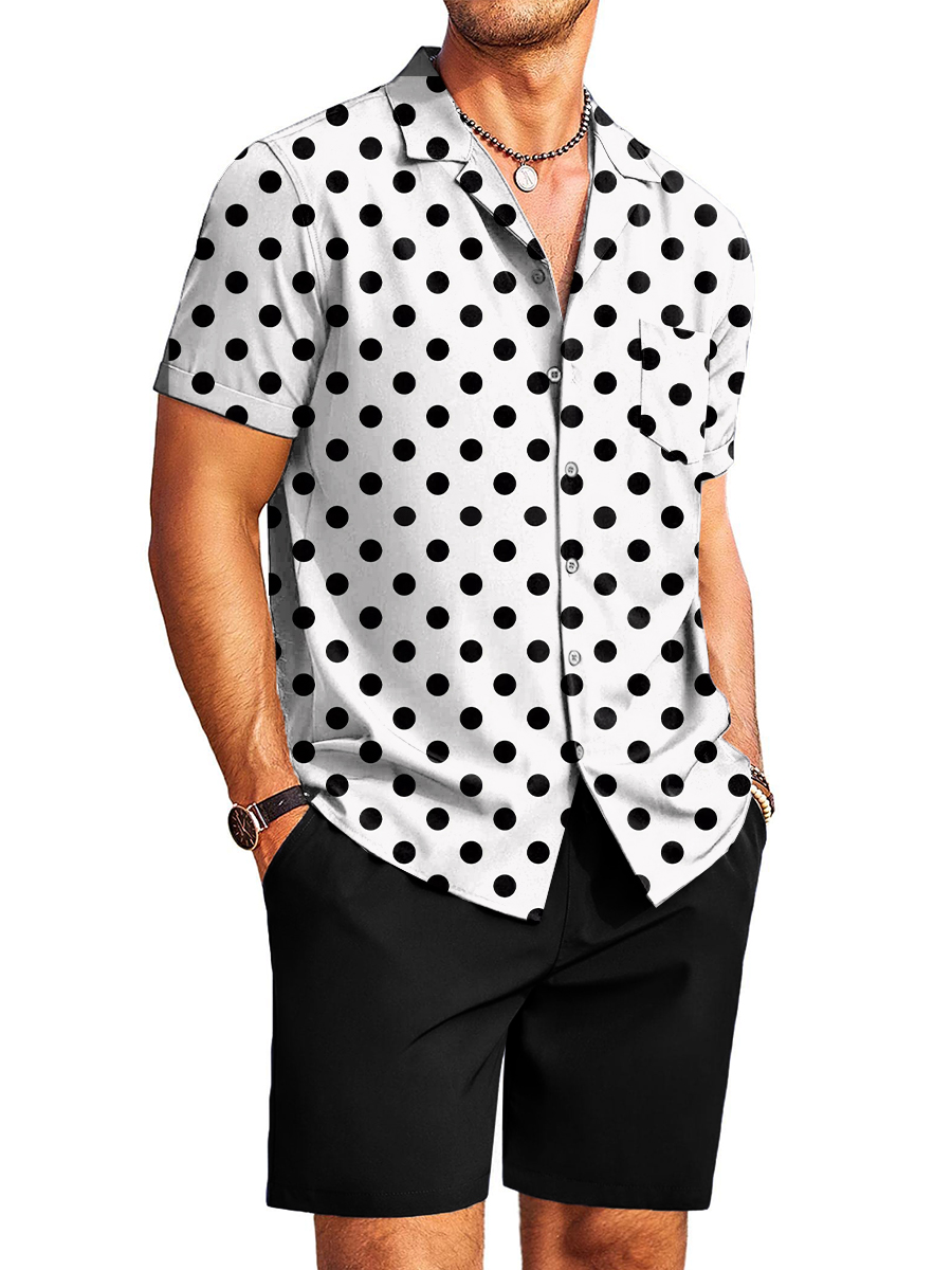 Men's Sets Hawaiian Dots Print Button Pocket Two-Piece Shirt Shorts Set
