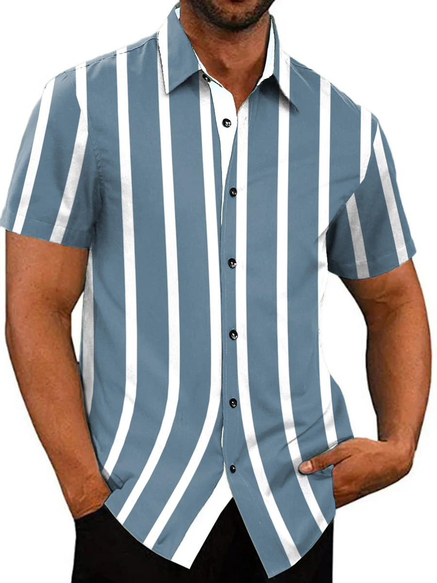 Men's Vintage Stripes Short Sleeve Casual Basic Shirt
