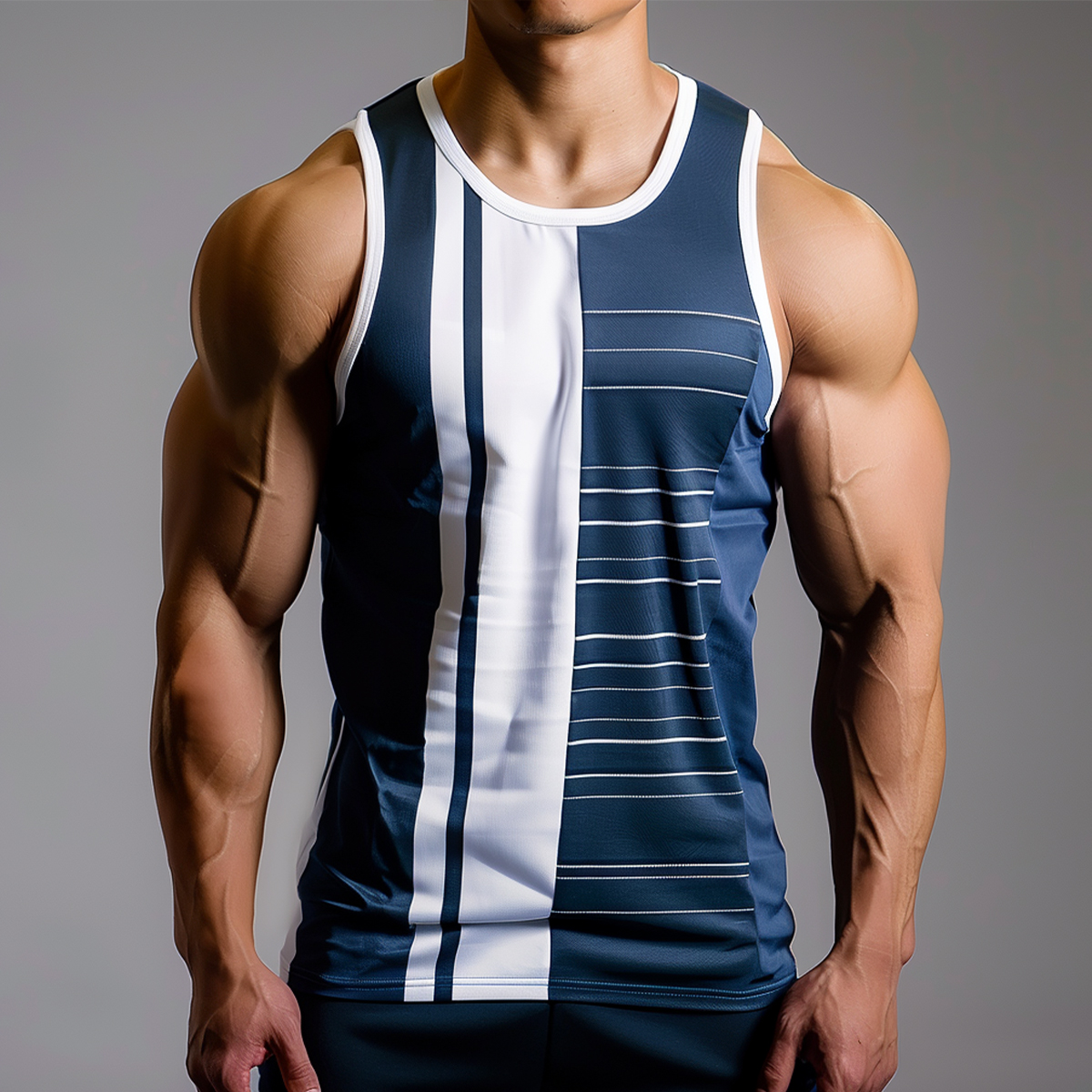 Men's Gym Muscle Tank Top Vintage Navy Geometric Sleeveless T-shirt