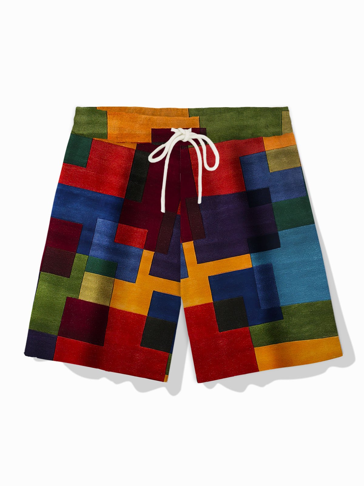 Men's Retro Colorblock Print Casual Beach Bottoms Shorts