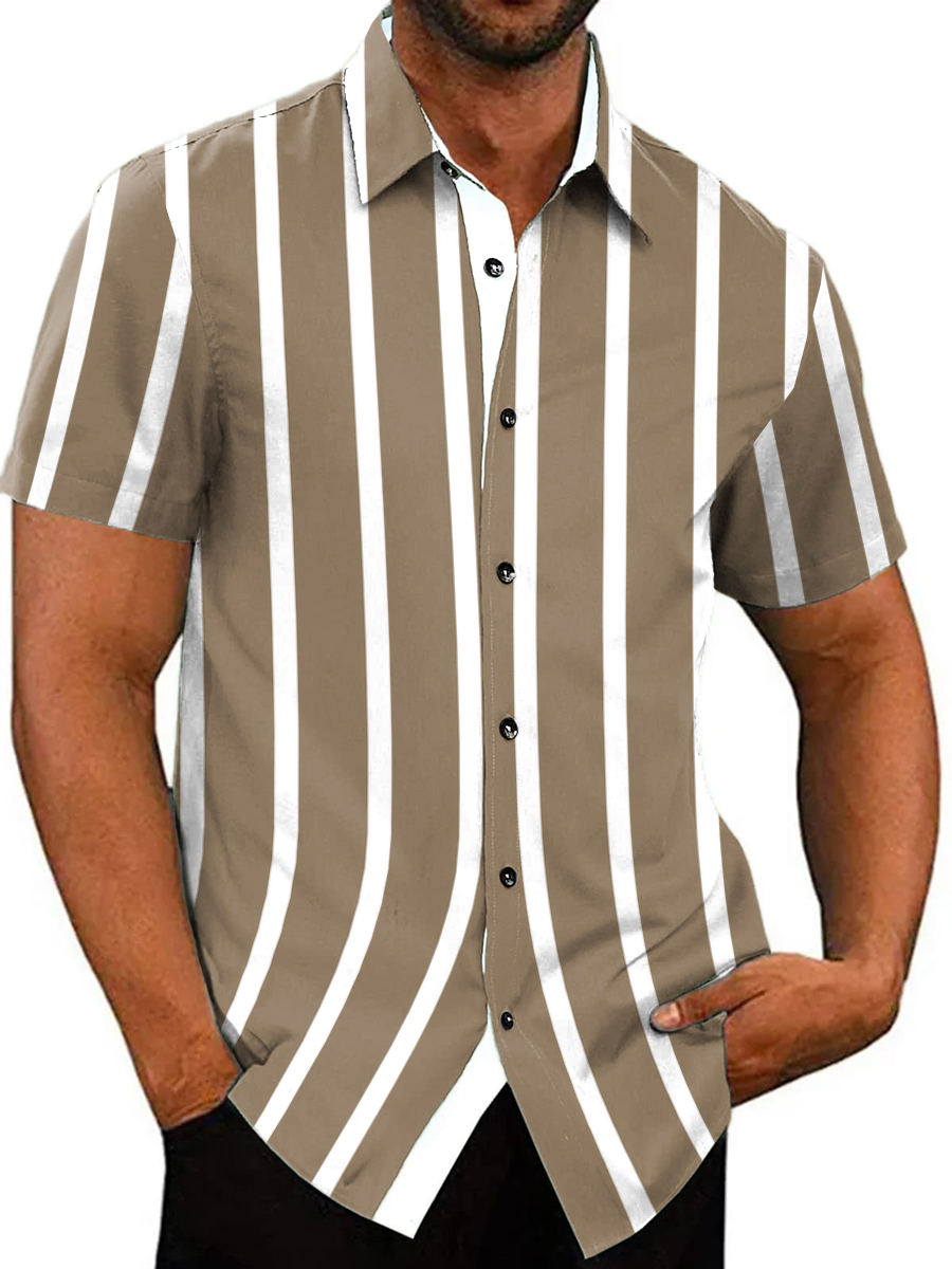 Men's Vintage Stripes Short Sleeve Casual Basic Shirt