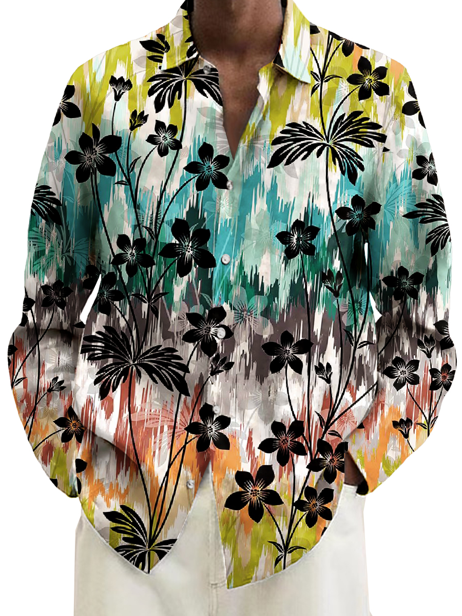 Casual Floral Pattern Long Sleeve Hawaiian Shirt