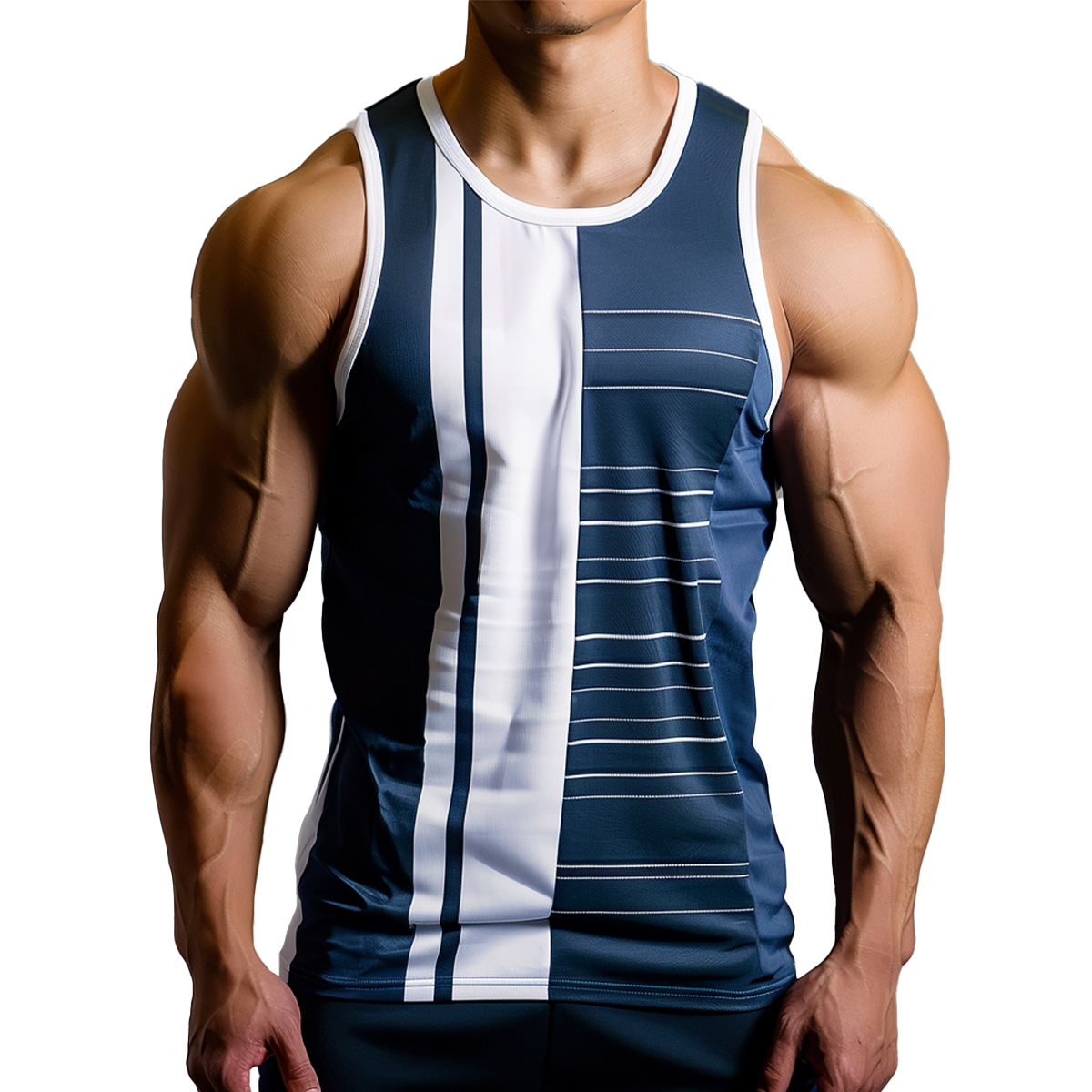 Men's Gym Muscle Tank Top Vintage Navy Geometric Sleeveless T-shirt