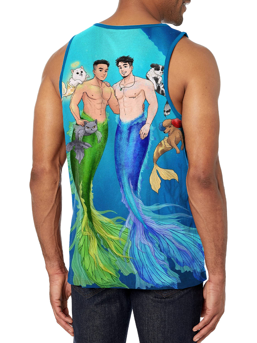 Men's Tank Top Merman Art Print Crew Neck Tank T-Shirt