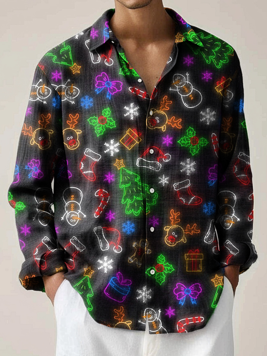 Men's Christmas Shirt Christmas Neon Lights Plus Size Shirts