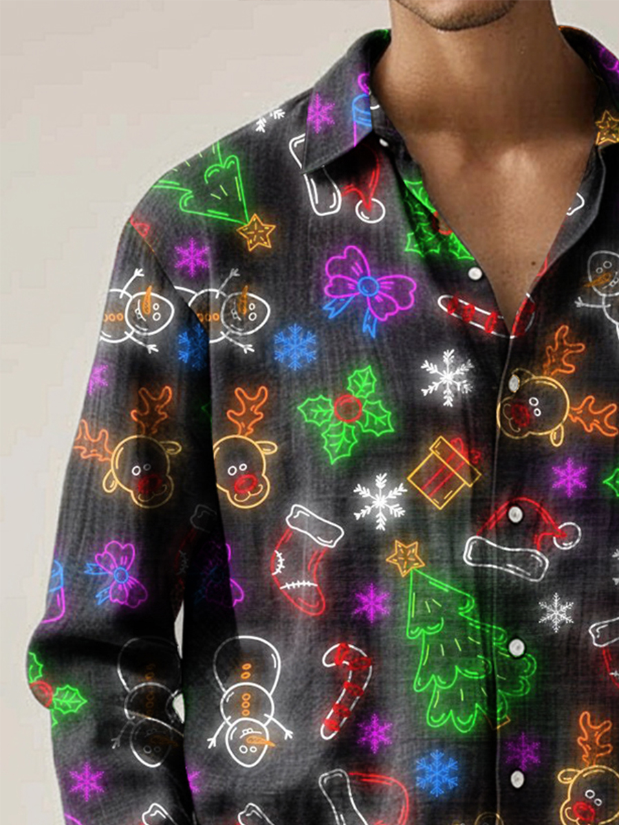Men's Christmas Shirt Christmas Neon Lights Plus Size Shirts