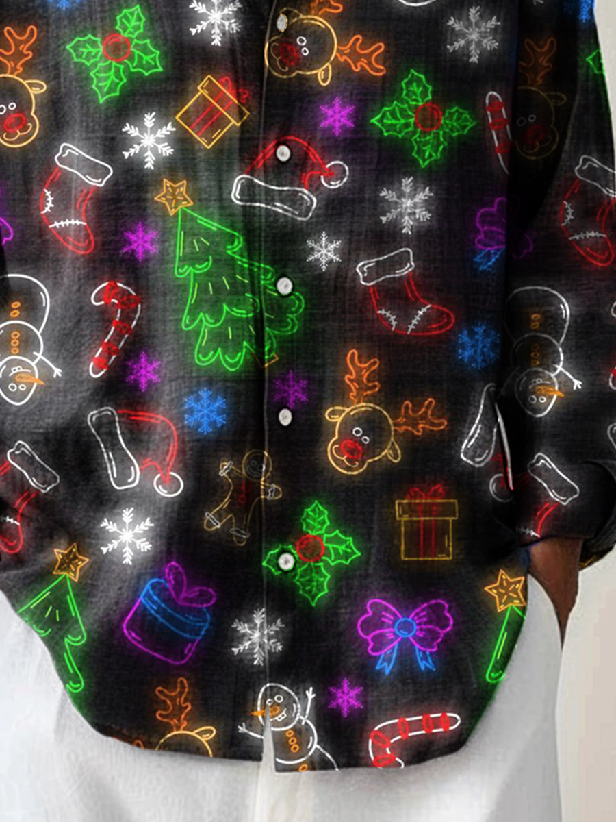 Men's Christmas Shirt Christmas Neon Lights Plus Size Shirts