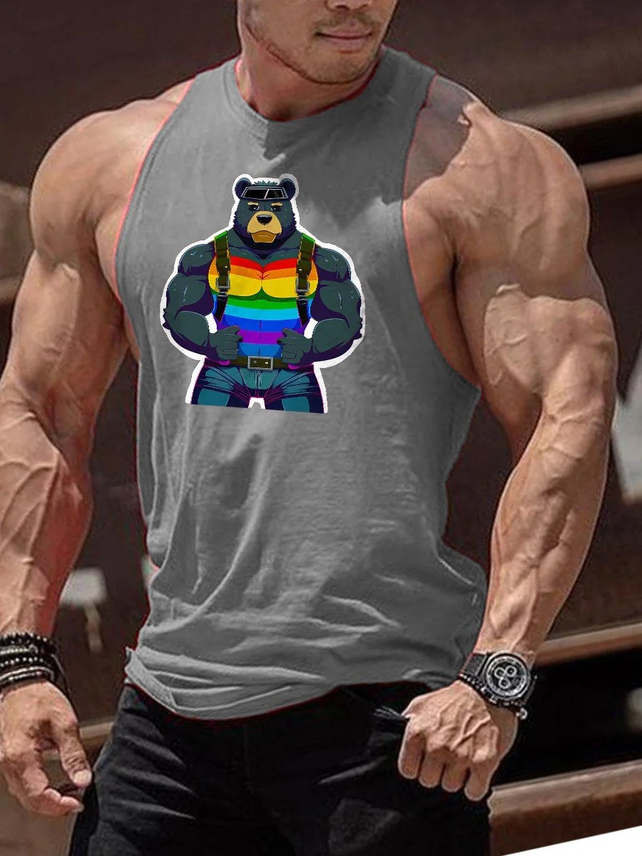 Men's Pride Rainbow Bruiser Muscular Bear Harness Tank Top