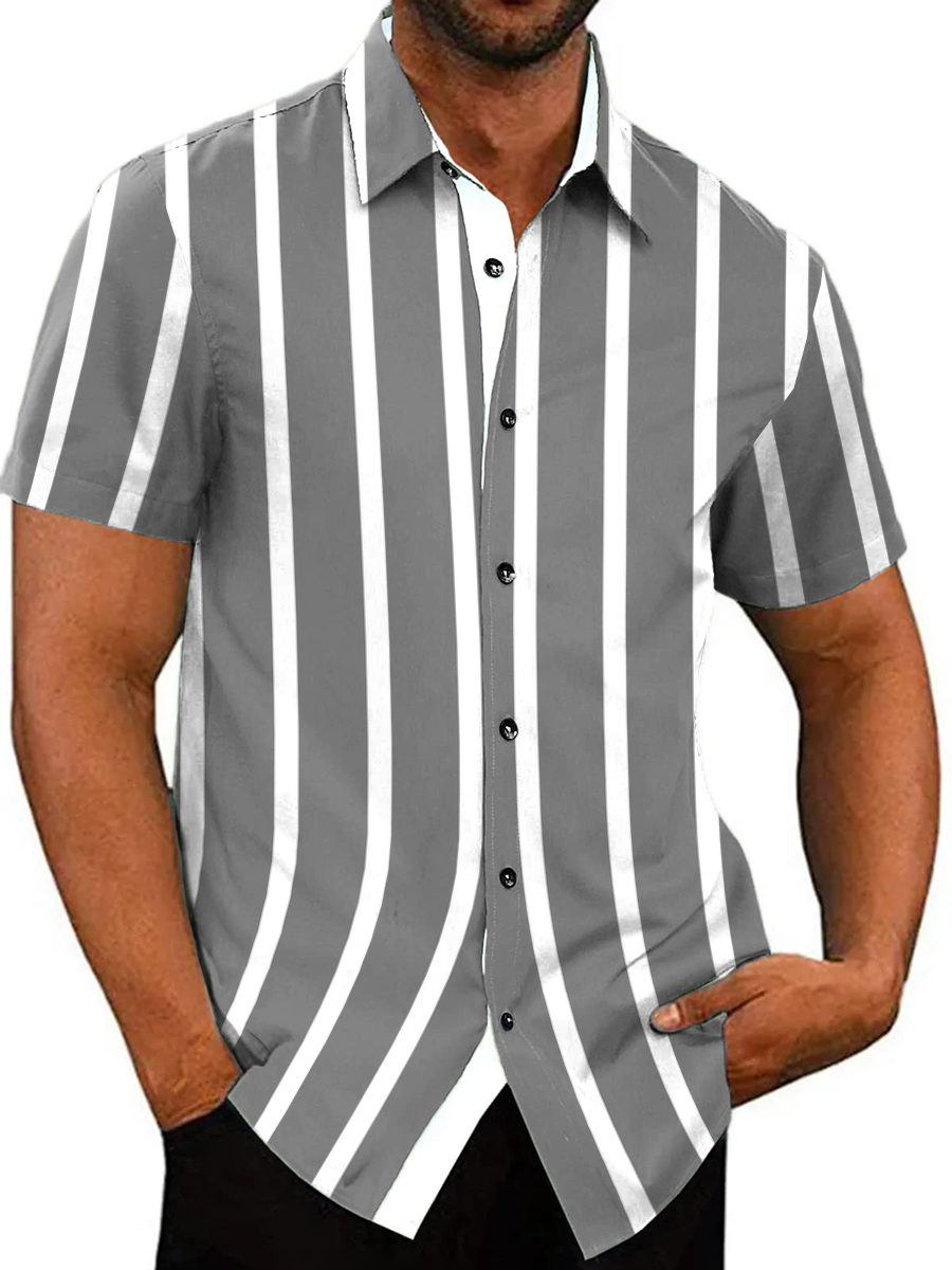 Men's Vintage Stripes Short Sleeve Casual Basic Shirt
