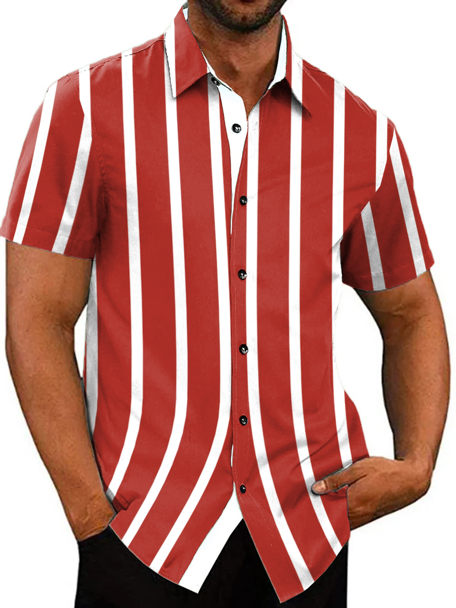 Men's Vintage Stripes Short Sleeve Casual Basic Shirt