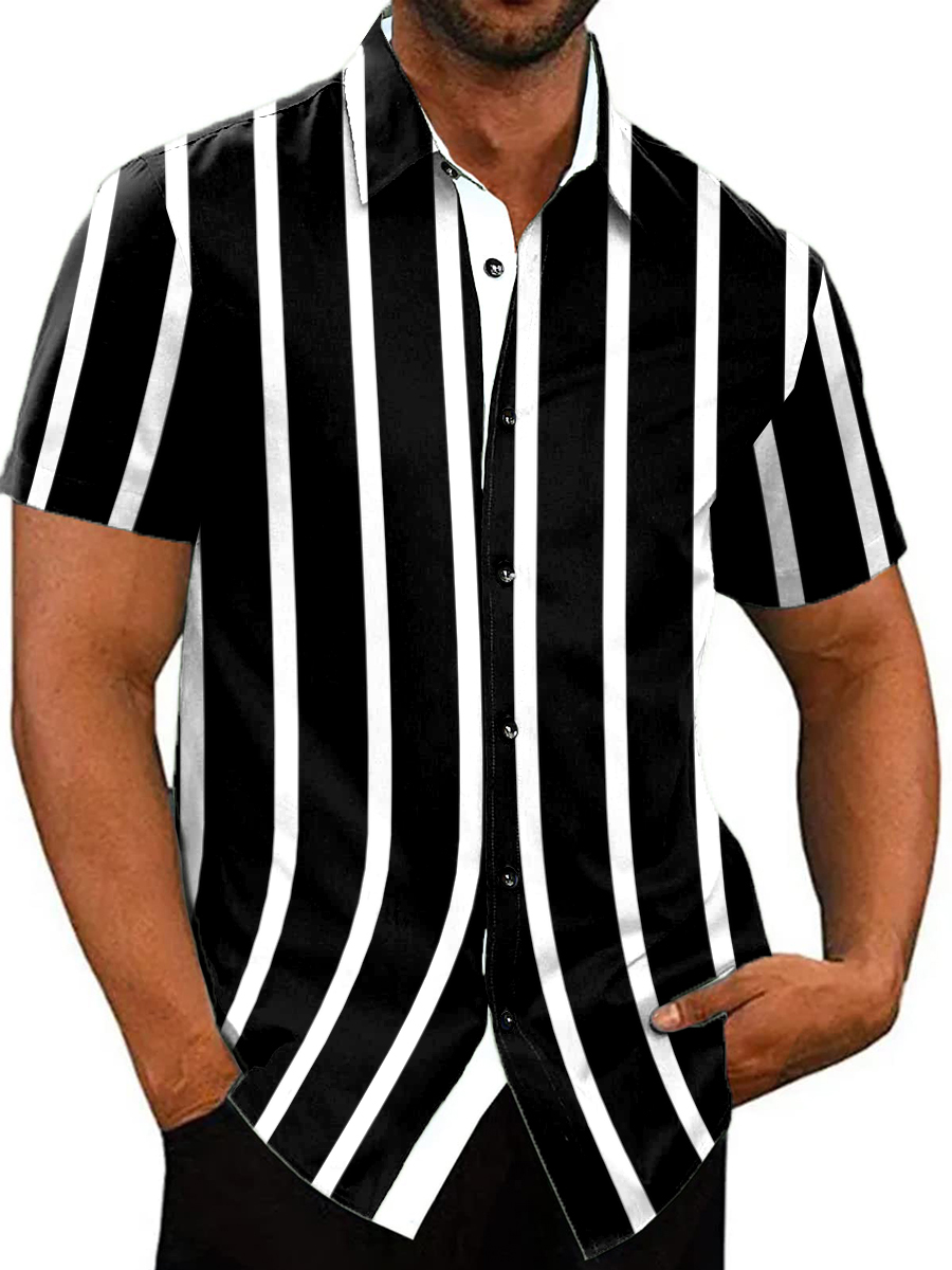 Men's Vintage Stripes Short Sleeve Casual Basic Shirt