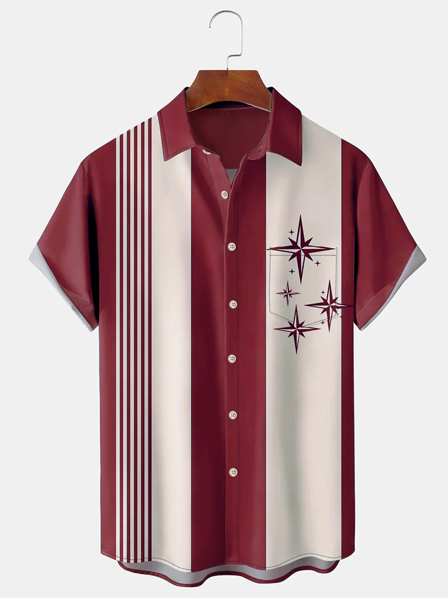 Retro Men's Bowling Shirts Geometric Oversized Shirts
