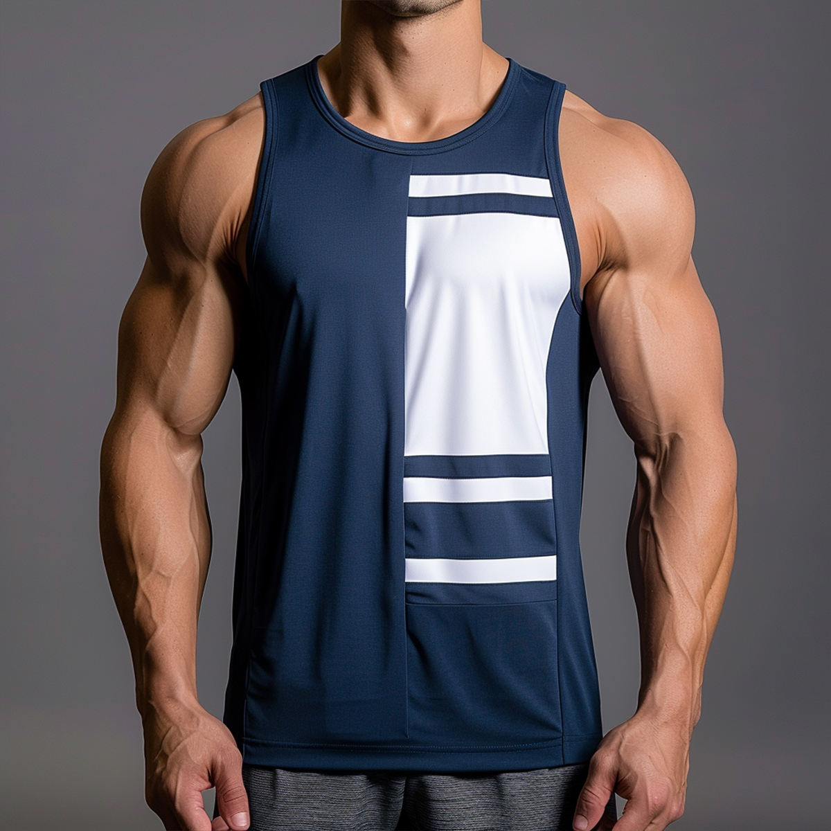 Men's Gym Muscle Tank Top Stylish Navy Geometric Sleeveless T-shirt