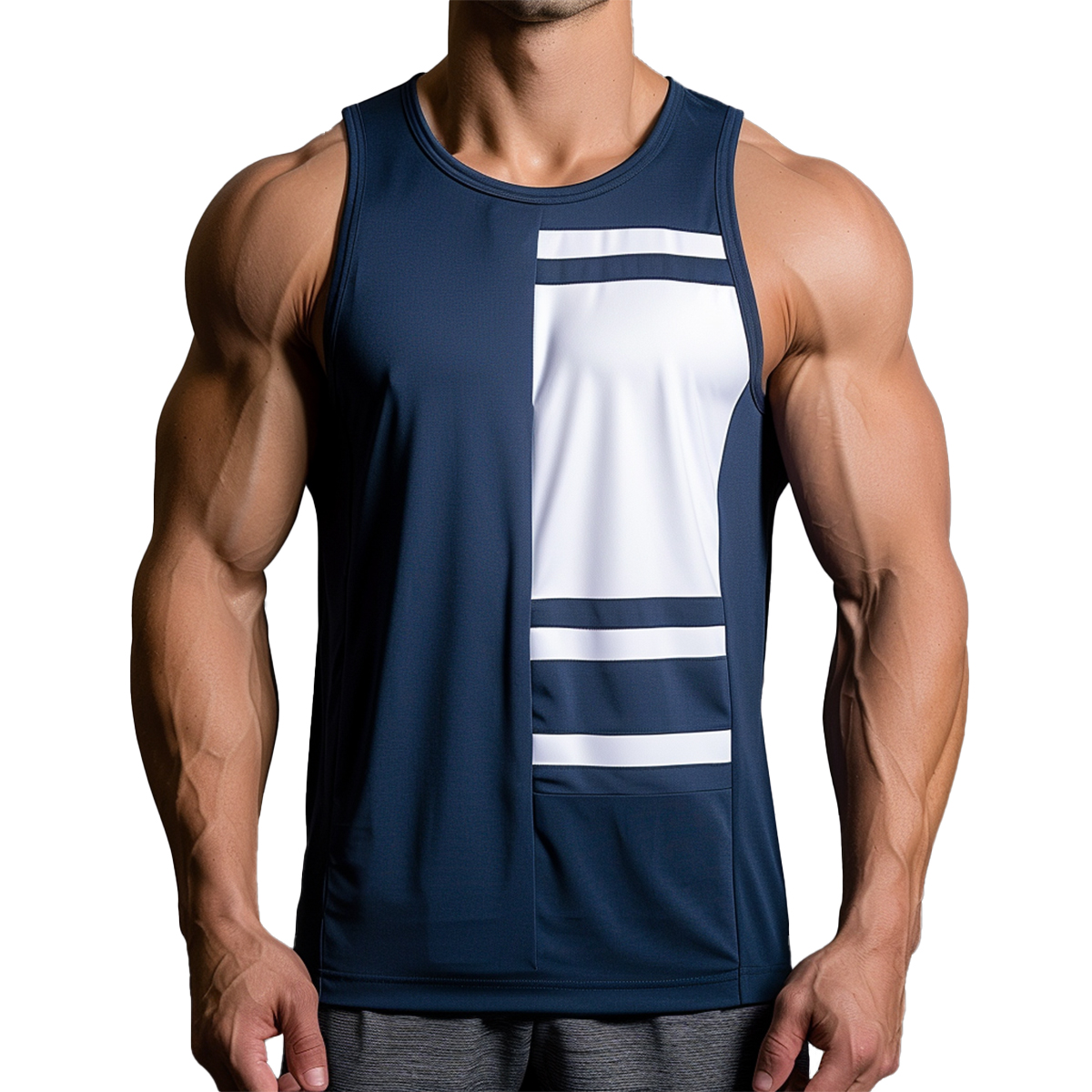 Men's Gym Muscle Tank Top Stylish Navy Geometric Sleeveless T-shirt