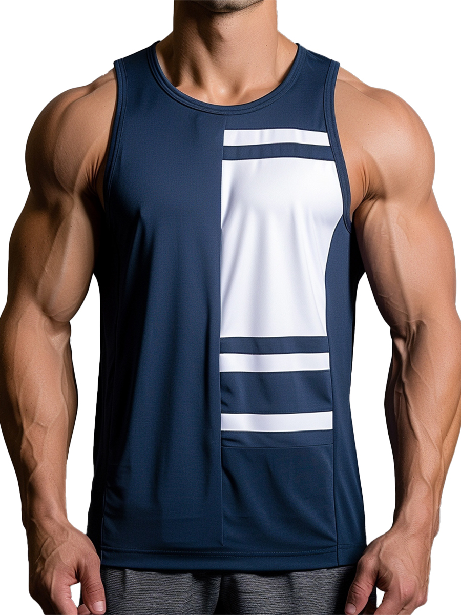 Men's Gym Muscle Tank Top Stylish Navy Geometric Sleeveless T-shirt