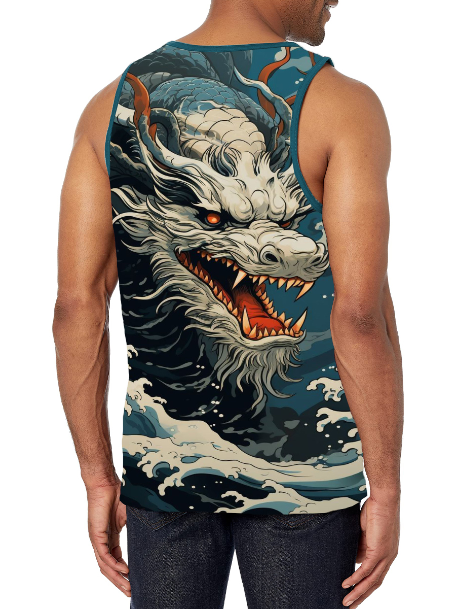 Men's Tank Top Watercolor Dragon Print Crew Neck Tank T-Shirt