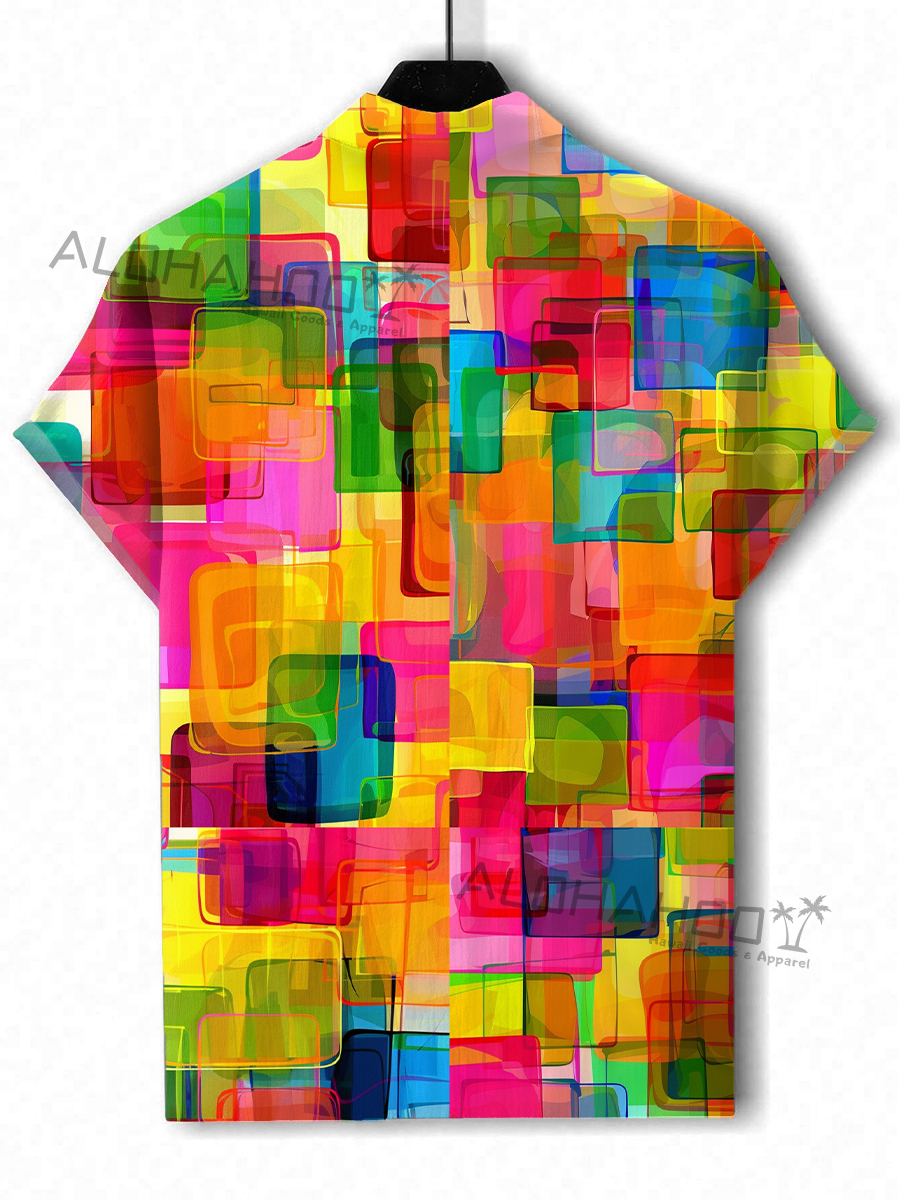 Alohahoo X Artist Pride Rainbow Geometry Pattern Short-Sleeved Hawaiian Shirt