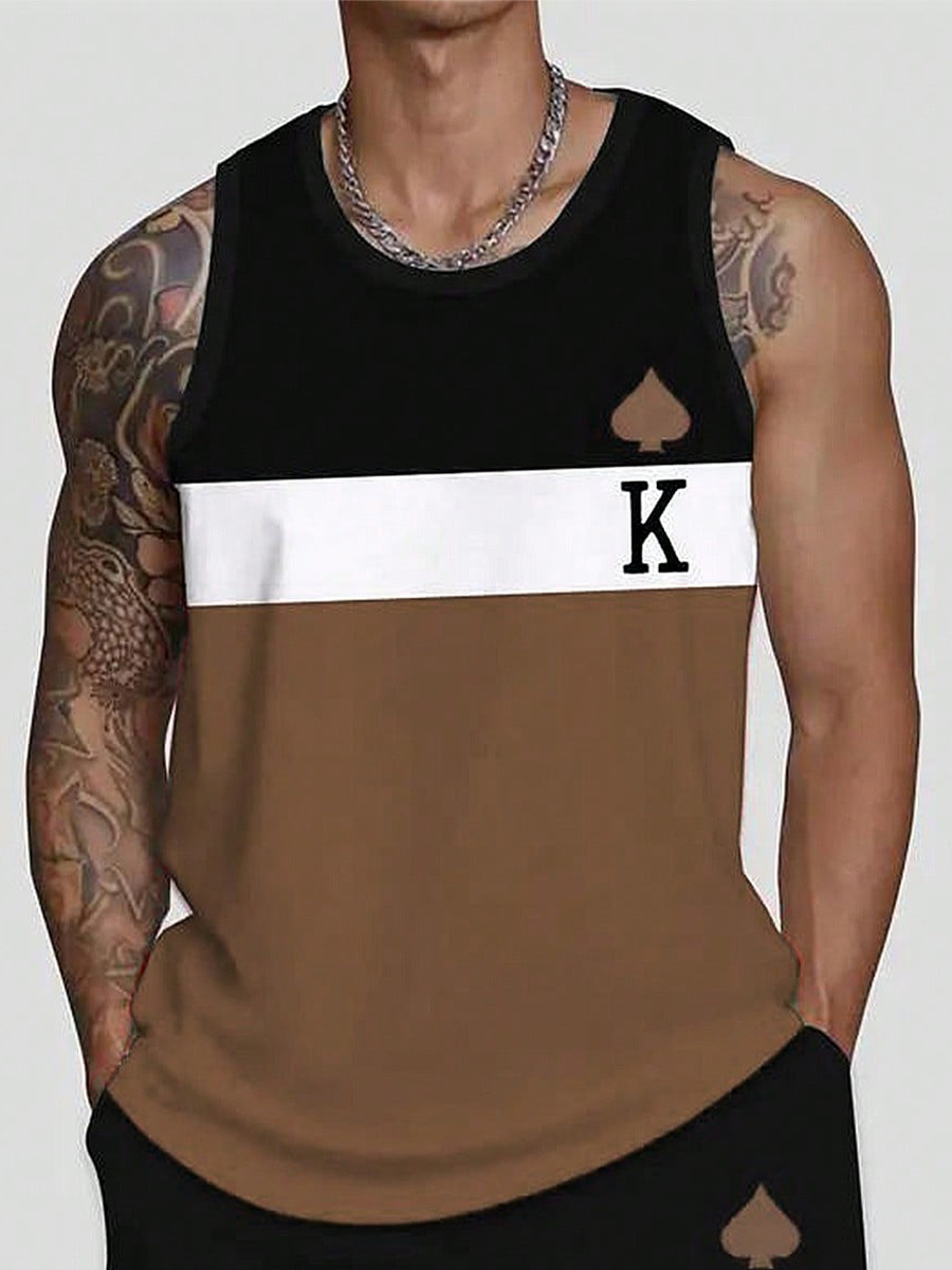 Men's Tank Top Colorblock Print Crew Neck Tank T-Shirt