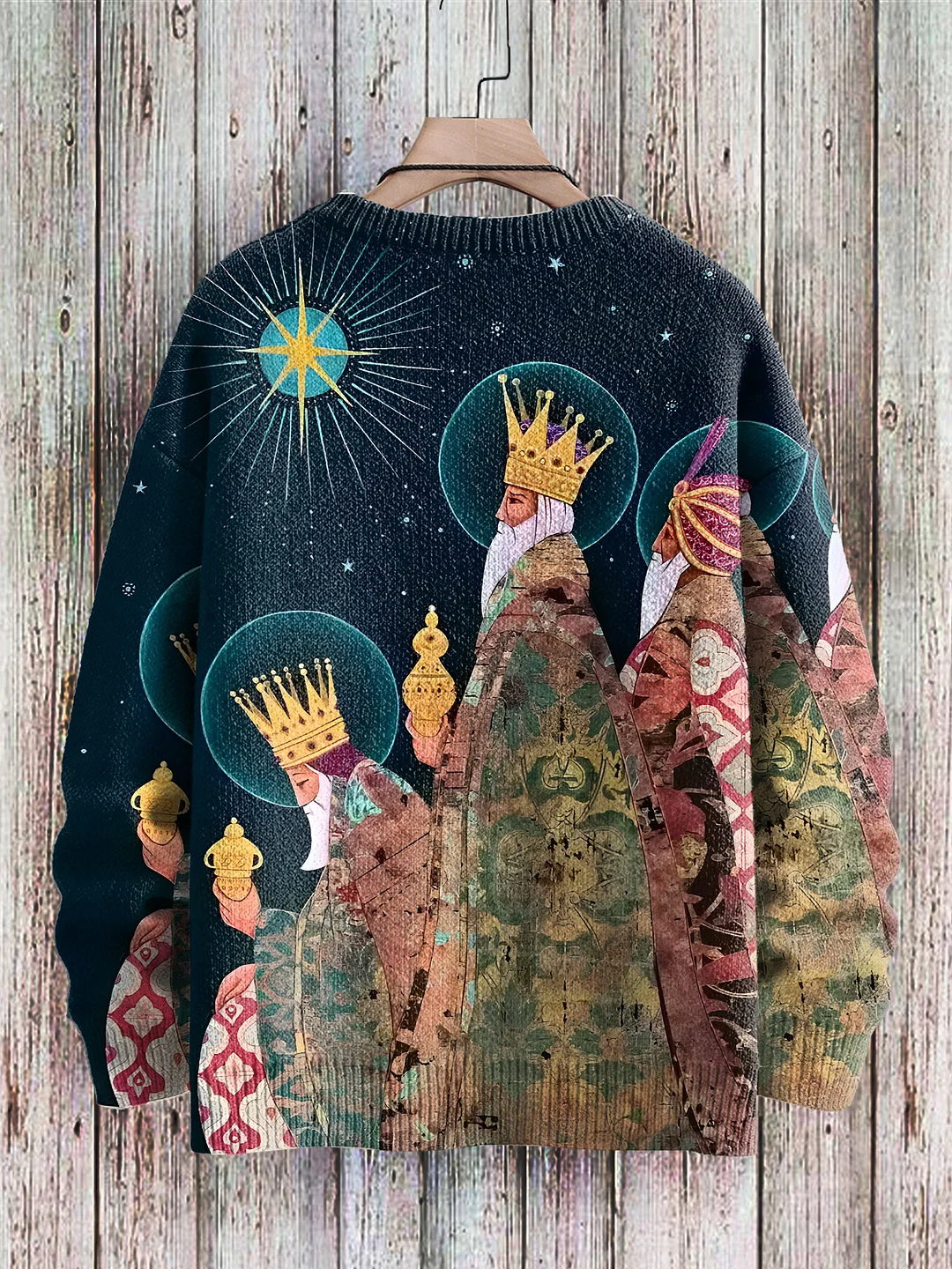 Christmas Wise Men Jesus Nativity Beliefs Print Knit Pullover Sweater