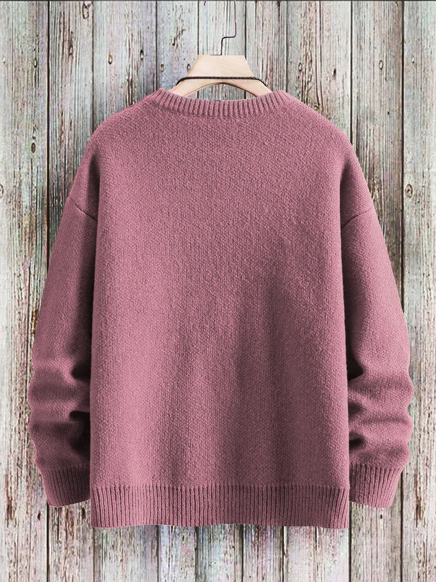 Men's Sweater Cute Cat Art Pattern Print Casual Knit Pullover Sweater