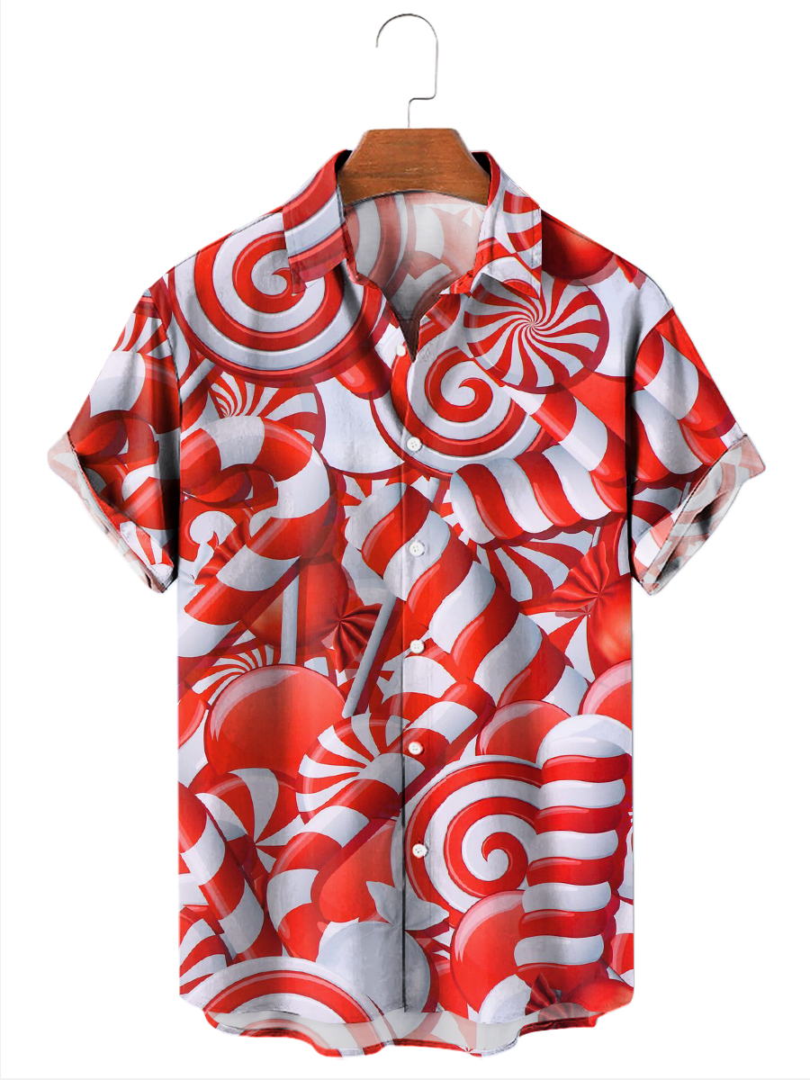 Men's Hawaiian Shirts Christmas Candy Print Aloha Shirts