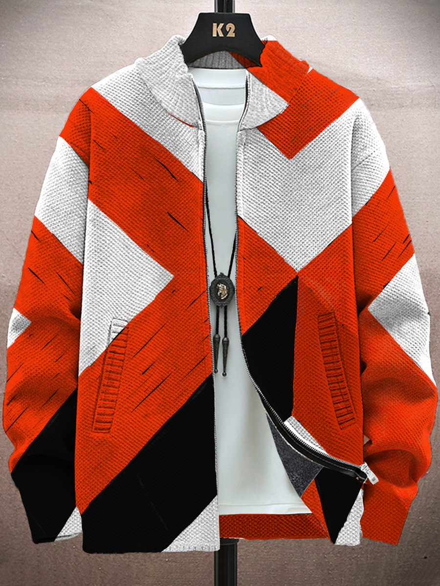 Men's Jacket Geometry Colorblock Print Long-Sleeved Zip Cardigan Jacket