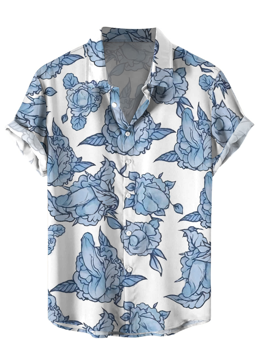 Men's Hawaiian Shirts Funny Flower Print Aloha Shirts