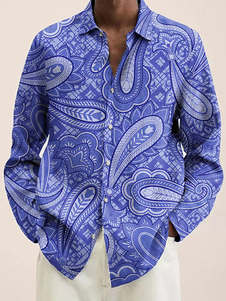 Men's Shirt Paisley Print Casual Vacation Oversized Long Sleeve Shirt