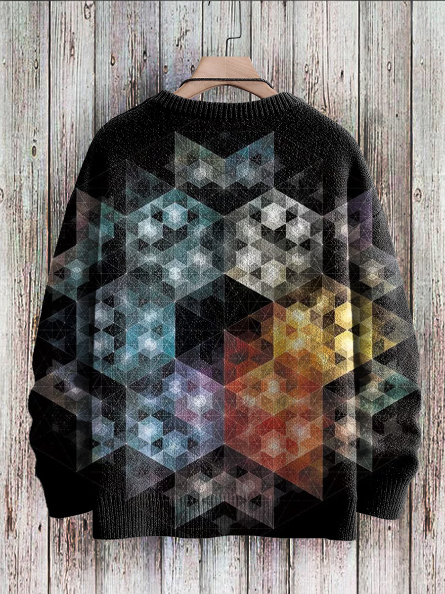 Men's Sweater Six Pointed Star Pattern Gradient Print Casual Knit Sweatshirt Sweater