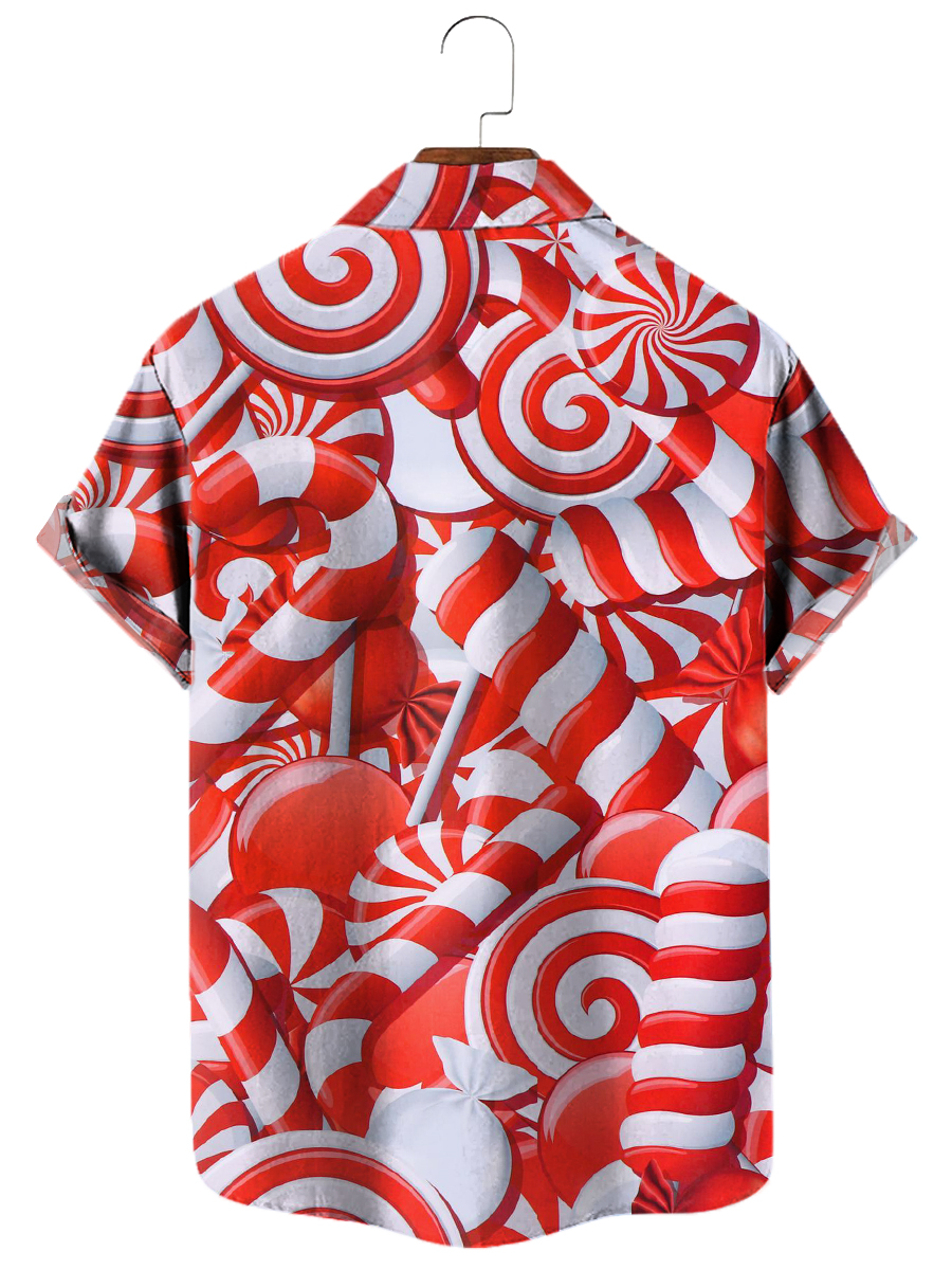 Men's Hawaiian Shirts Christmas Candy Print Aloha Shirts