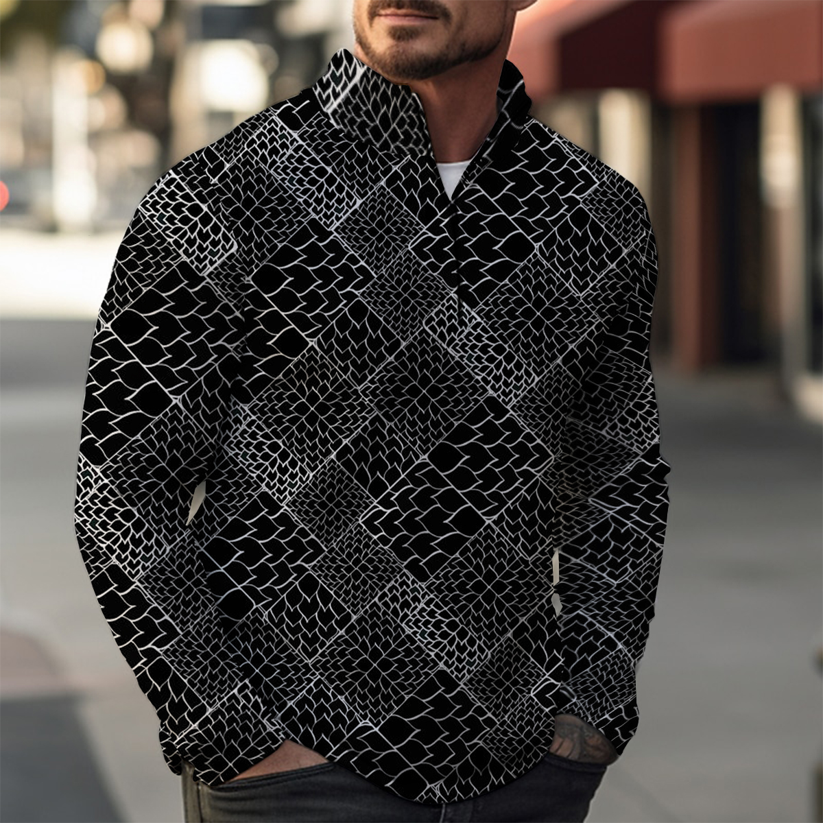 Basic Square Casual Zip Long Sleeve Sweater