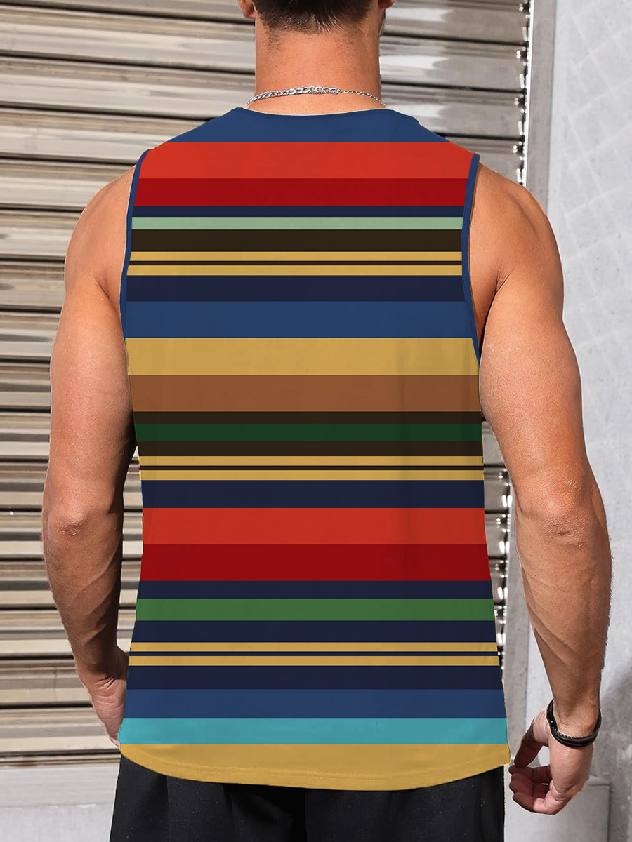 Men's Rainbow Stripes Crew Neck Tank Top Muscle Tee