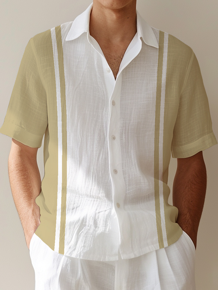 Men's Cotton-Linen Shirts Casual Natural Bowling Style Breathable Summer Lightweight Hawaiian Shirts