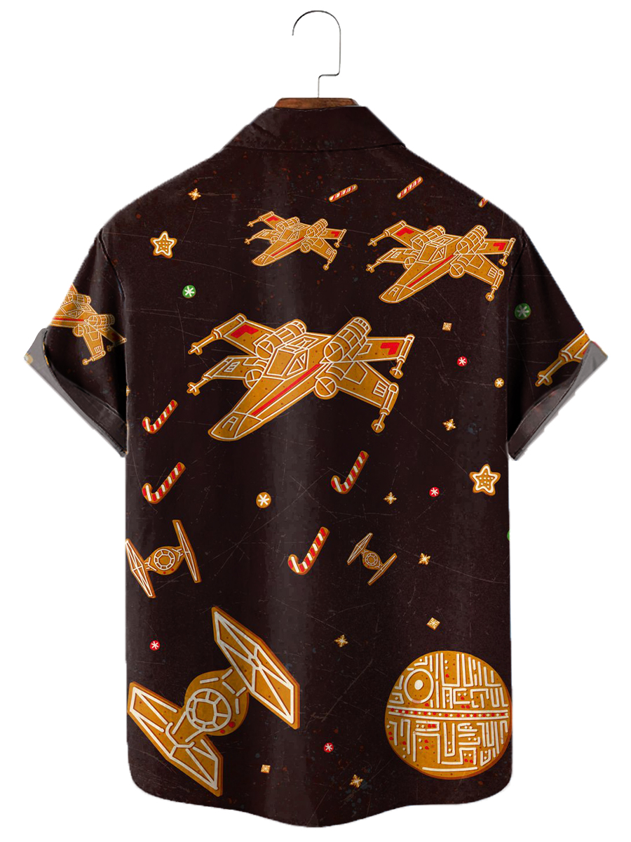 Men's Hawaiian Shirts Christmas Space Shuttle Cookies Print Aloha Shirts