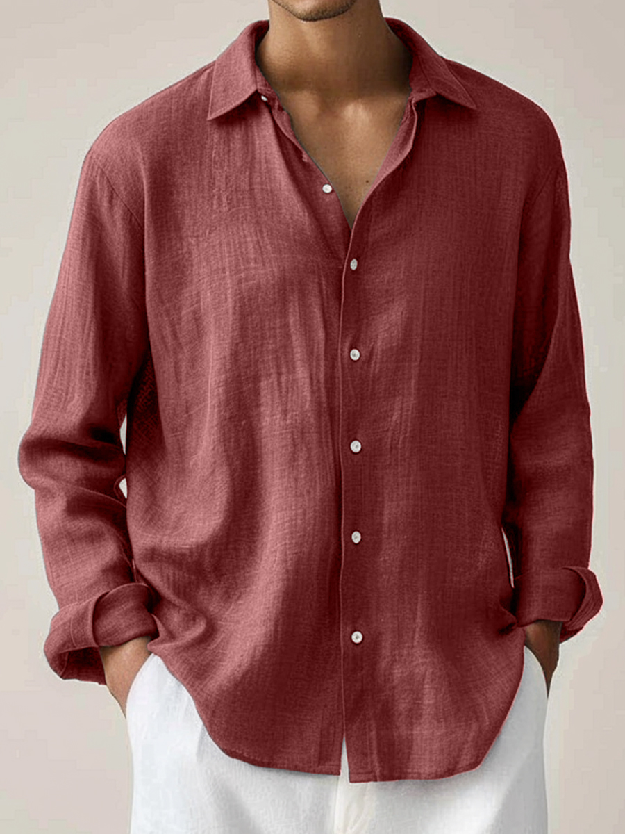 Men's Cotton-Linen Shirt Basics Solid Color Breathable Plus Size Shirts
