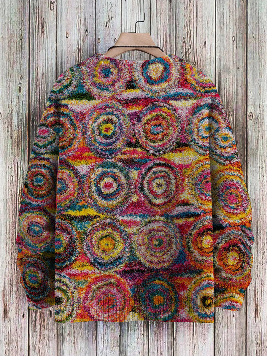 Unisex Colorful Circles Art Print Casual Knit Pullover Sweater